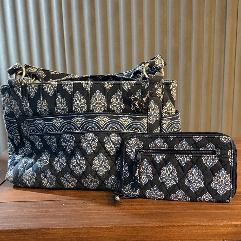 Vera Bradley Black and Blue Patterned Shoulder Bag Set